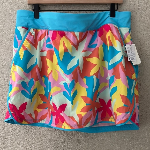 Lands' End Womens Swim Skirt Swim Bottoms Skort Turquoise Multi Floral Size 18 - Picture 1 of 8